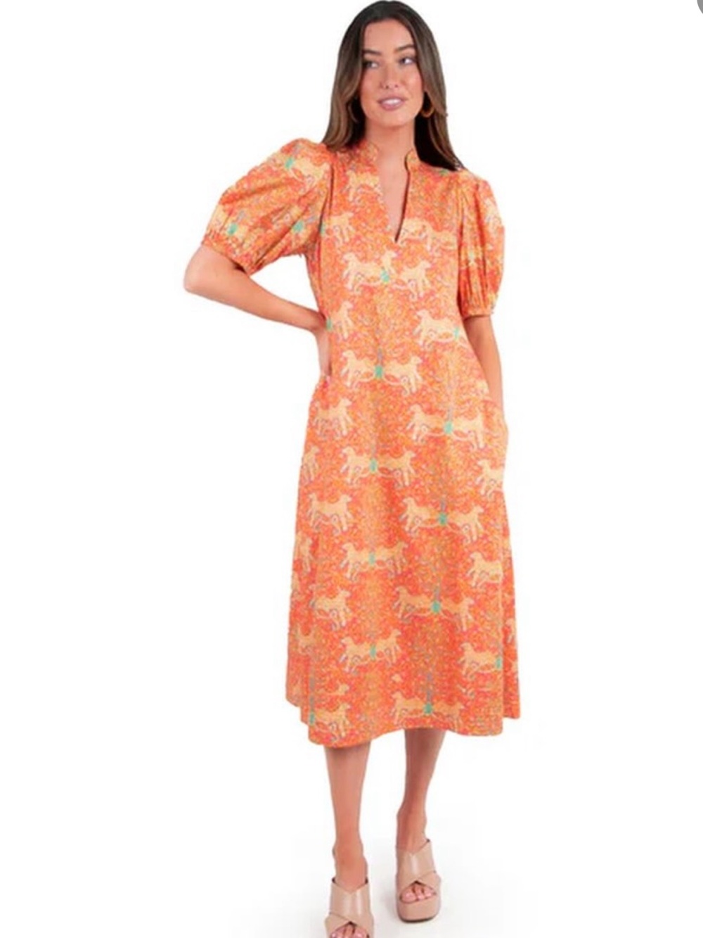 Emily McCarthy Poppy Midi Dress in Cloister Orange Tiger XXL